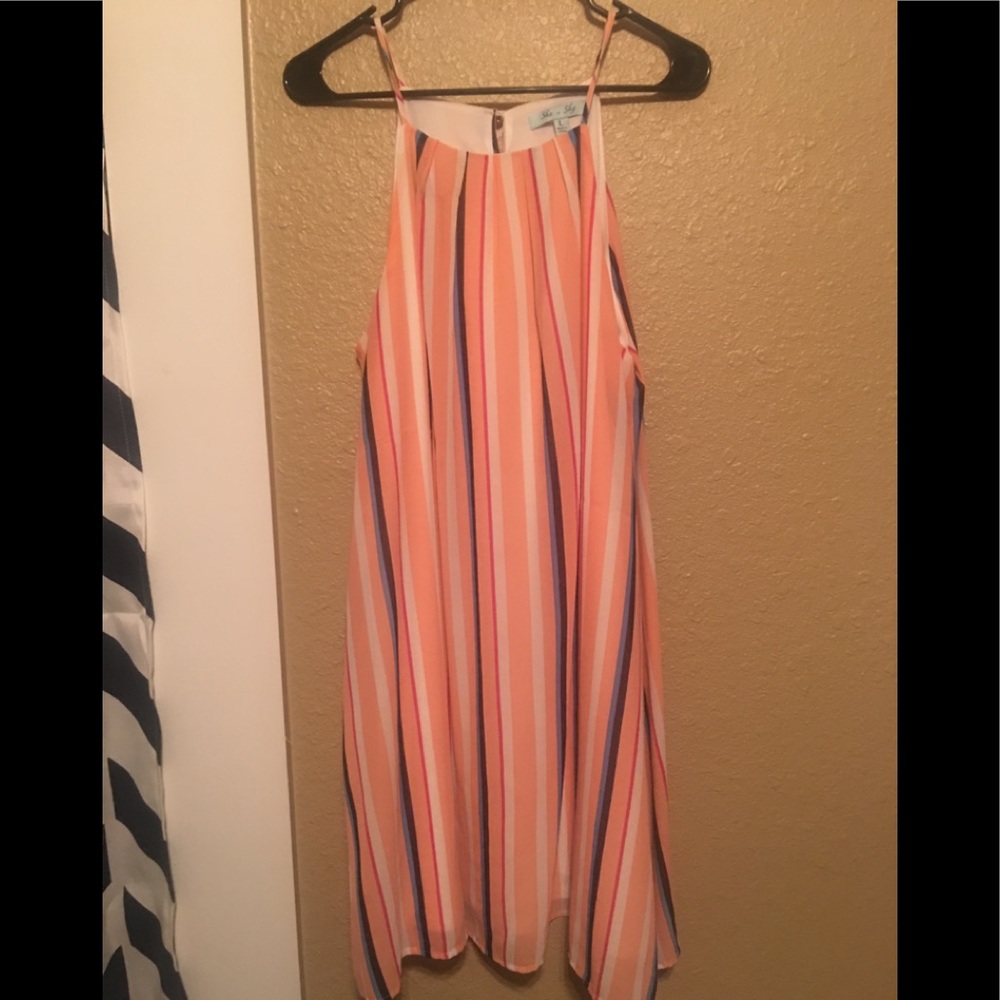 • She & Sky Striped Halterneck Dress •